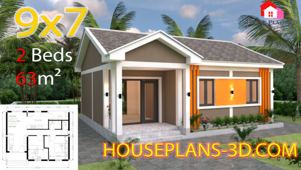 House Plans 9x7 with 2 Bedrooms Gable Roof