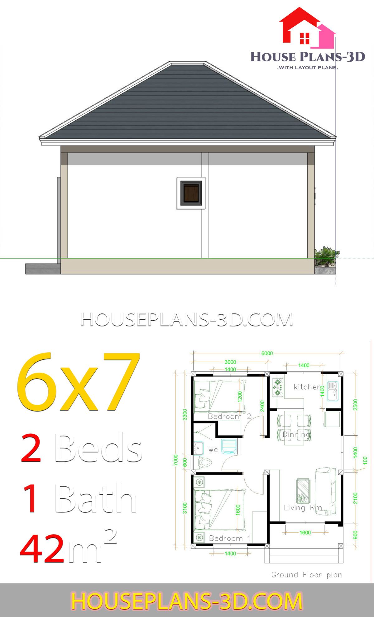 Simple House Plans 6x7 With 2 Bedrooms Hip Roof House Plans 3d 901 