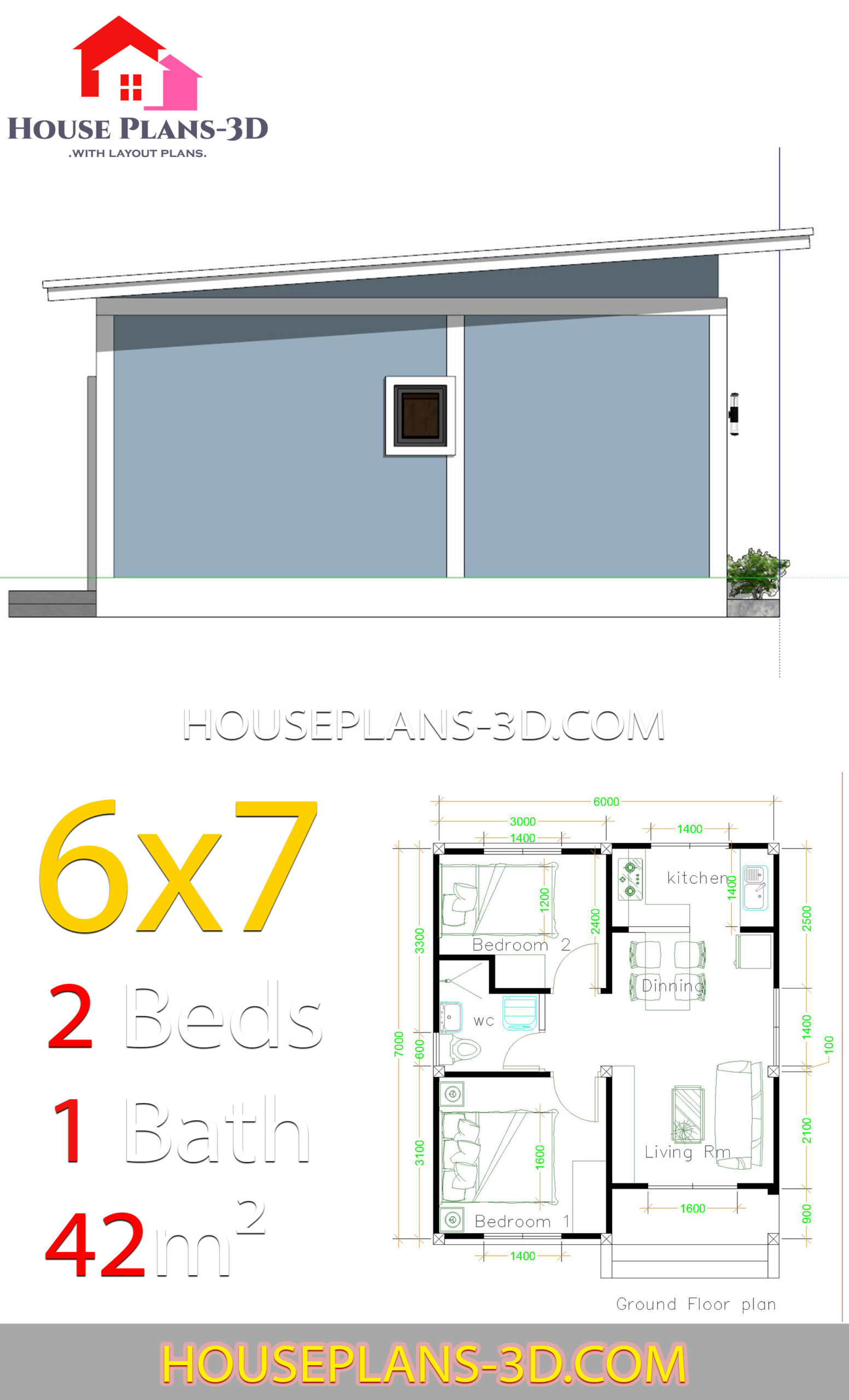 house plans 7x6 with one bedroom shed roof - samphoas plan