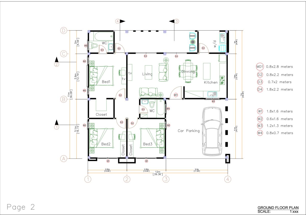 House Plans 12x11 with 3 Bedrooms Shed Roof