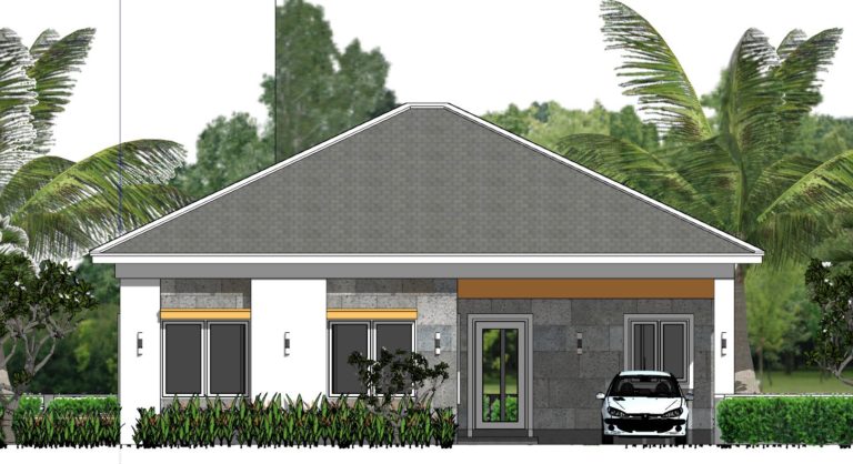 House Plans 12x11 with 3 Bedrooms Hip Roof - House Plans 3D