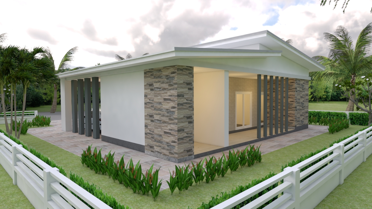 House Plans 12x11 with 3 Bedrooms Shed Roof - House Plans 3D