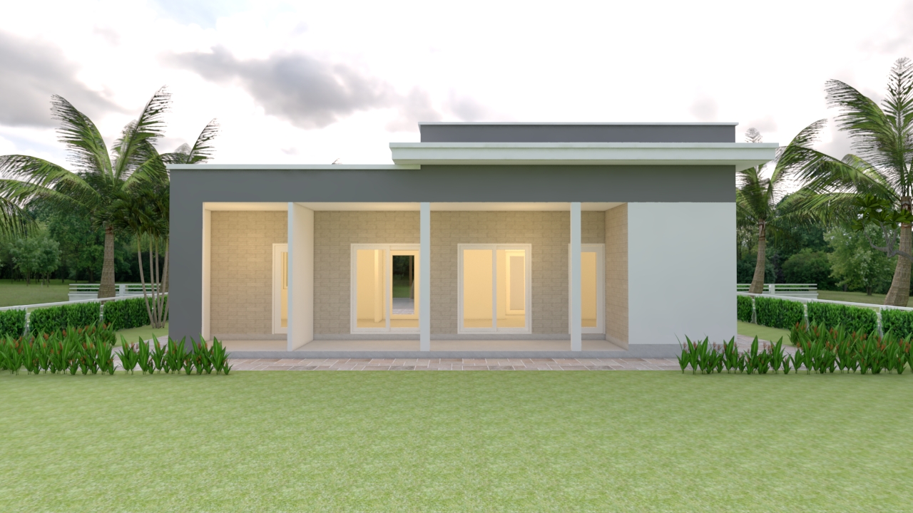 House Plans 12x11 with 3 Bedrooms Slap roof back