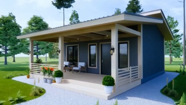 Beautiful Tiny House 6x7 m Farm House Design 2 Beds 1 Bath bed