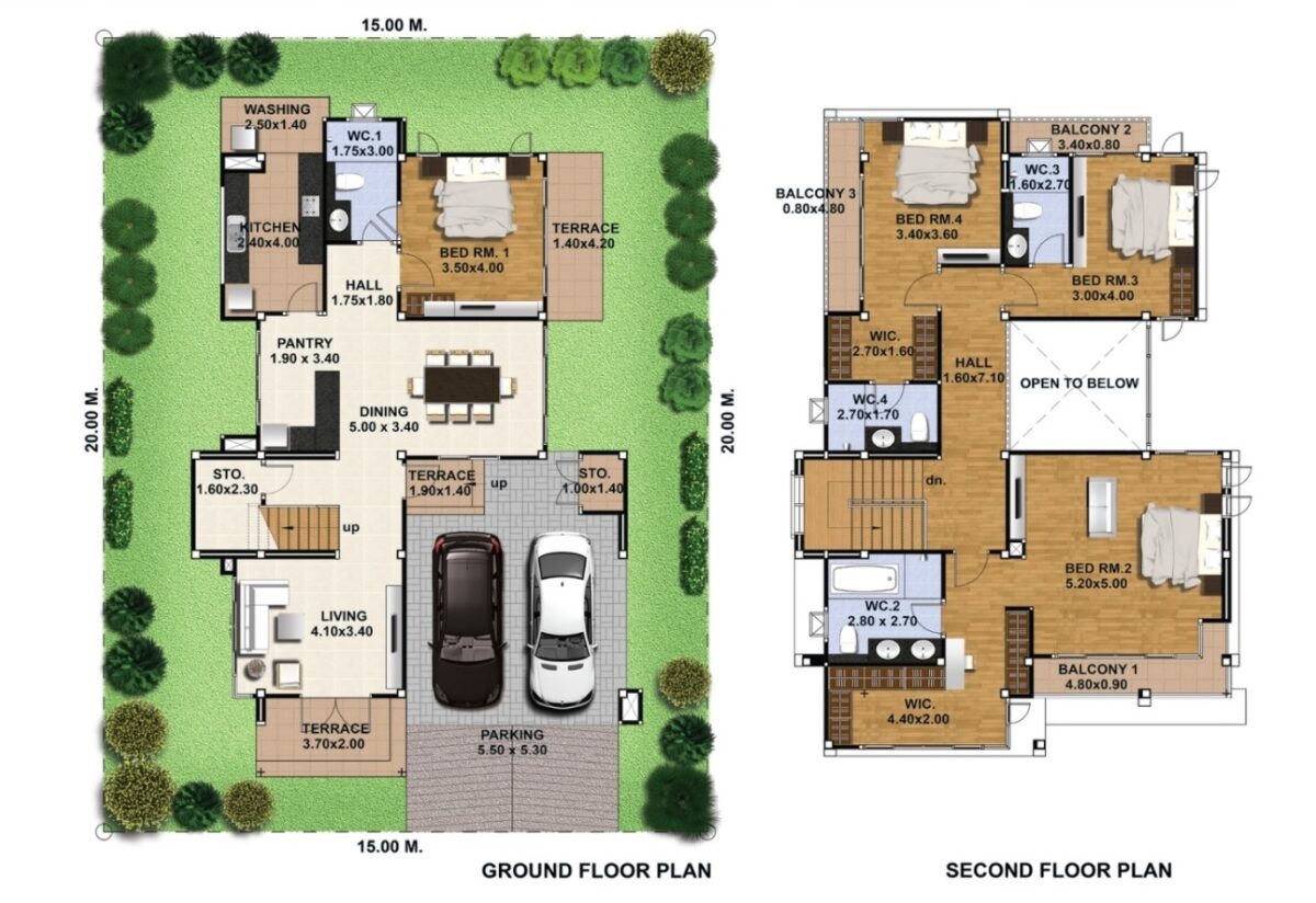 House Design Plot 15x20 M 4 Beds 4 Baths - House Plans 3D