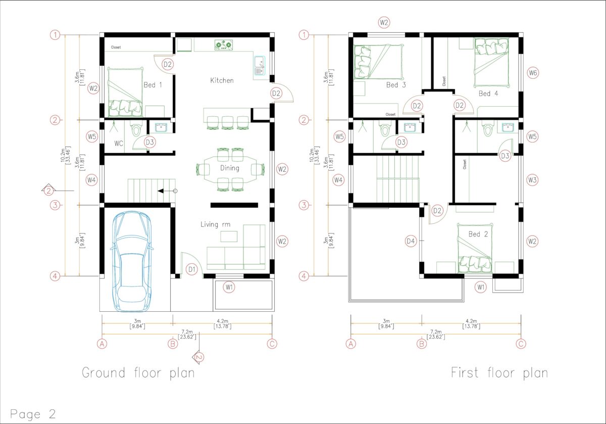 Small House Design 7m x 10m with 4 Bedrooms