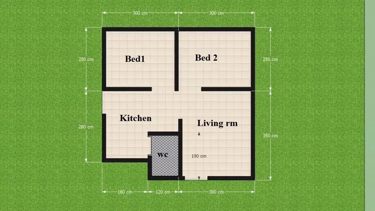 20x20 Small Cottage House Plans 6x6M 2 Beds 1 bath layout Plan