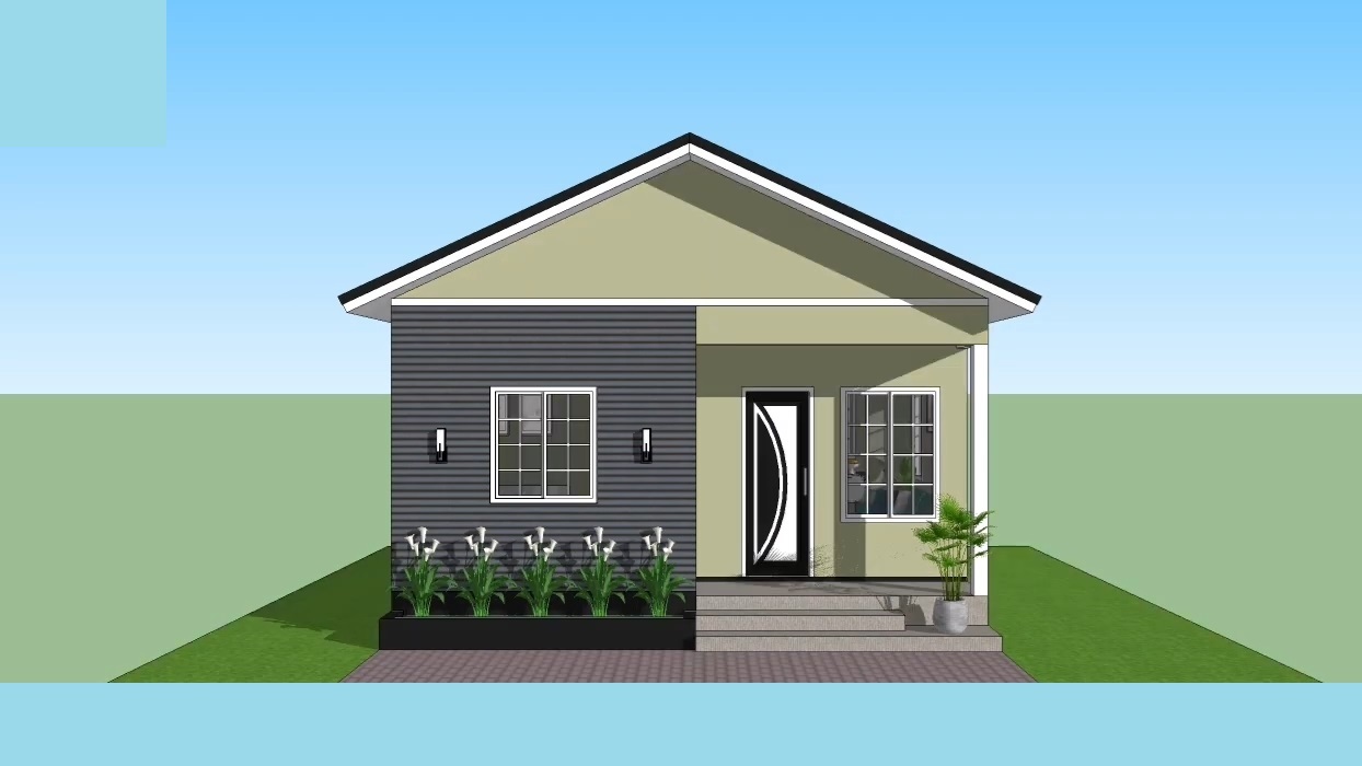 20x20 Small Home Floor Plans 6x6 Meter 2 Bed 1 Bath House Plans 3D