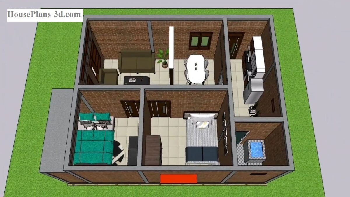 20x26 Tiny House Plan 6x8M with 2 Beds 1 Bath