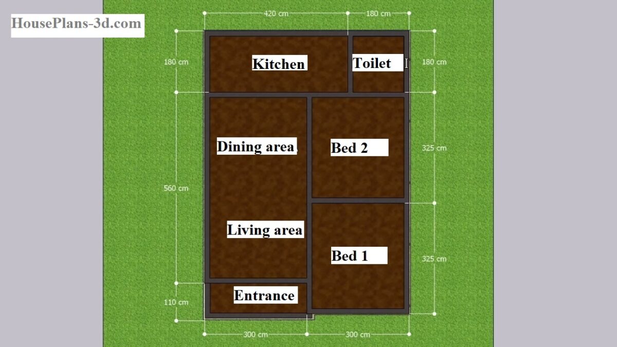 20x26 Tiny House Plan 6x8M with 2 Beds 1 Bath Layout plan