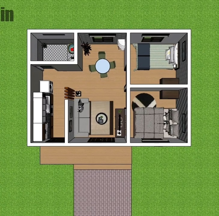 23x20 Small Modern House Plans 7x6 Meter 2 Beds 1 bath
