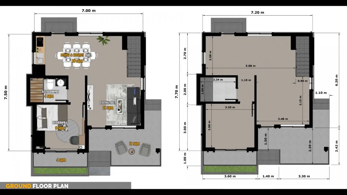 23x25 Small House Design 7x7.5m 4 Bedrooms 2 Baths