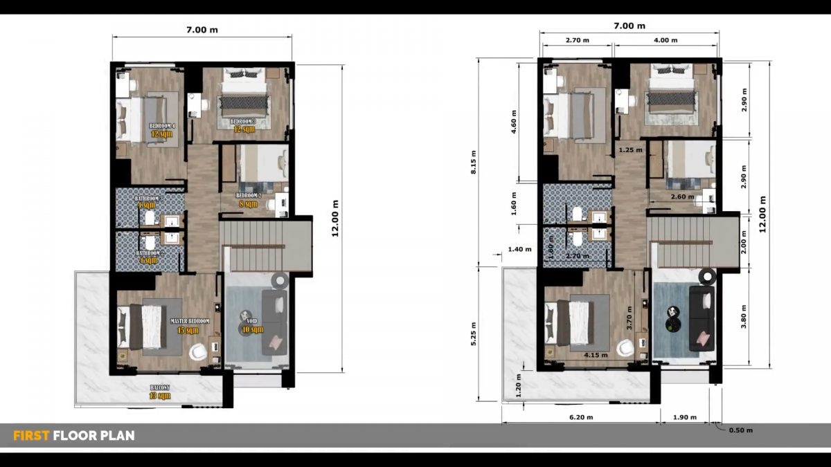 23x39 House Plans 3d 7x12 Meter 5 Bed 3 Bath