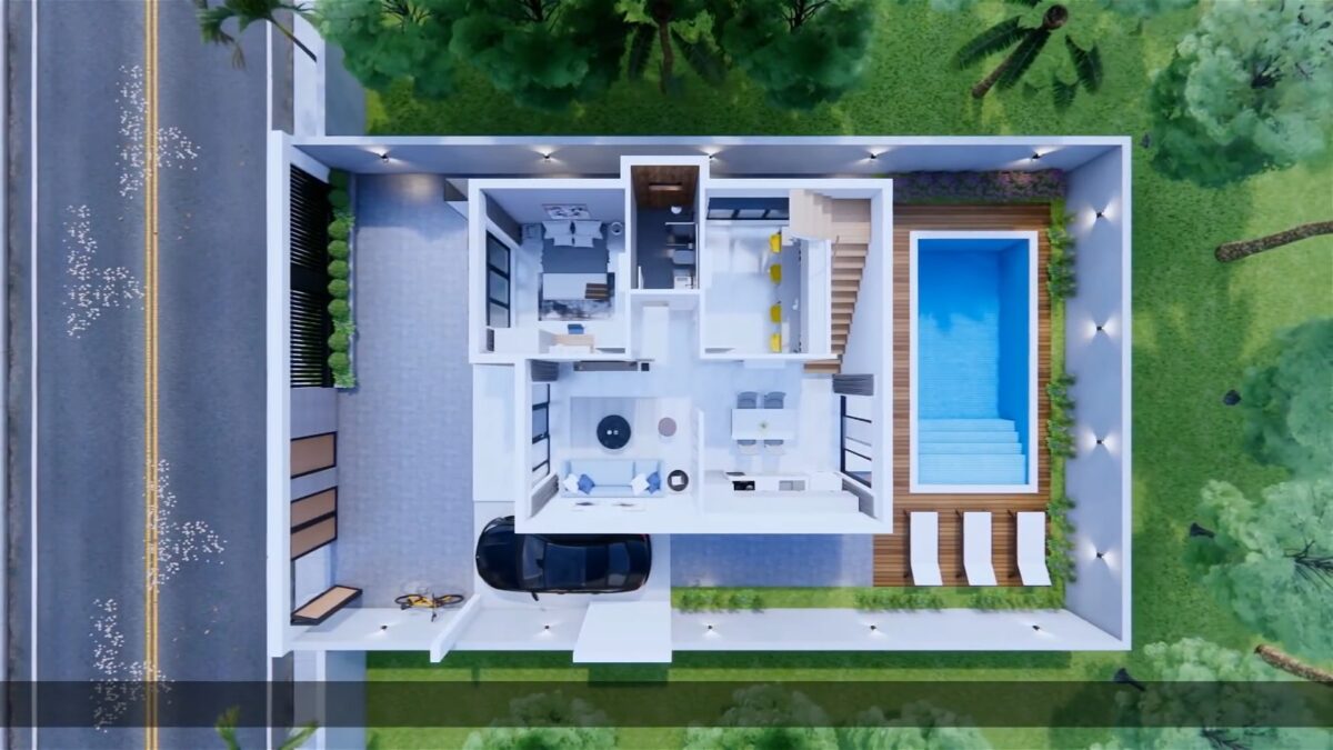 25X30 House Plans 3d 7.5x9 Meter with Swimming Pool 4 Bed 4 Bath