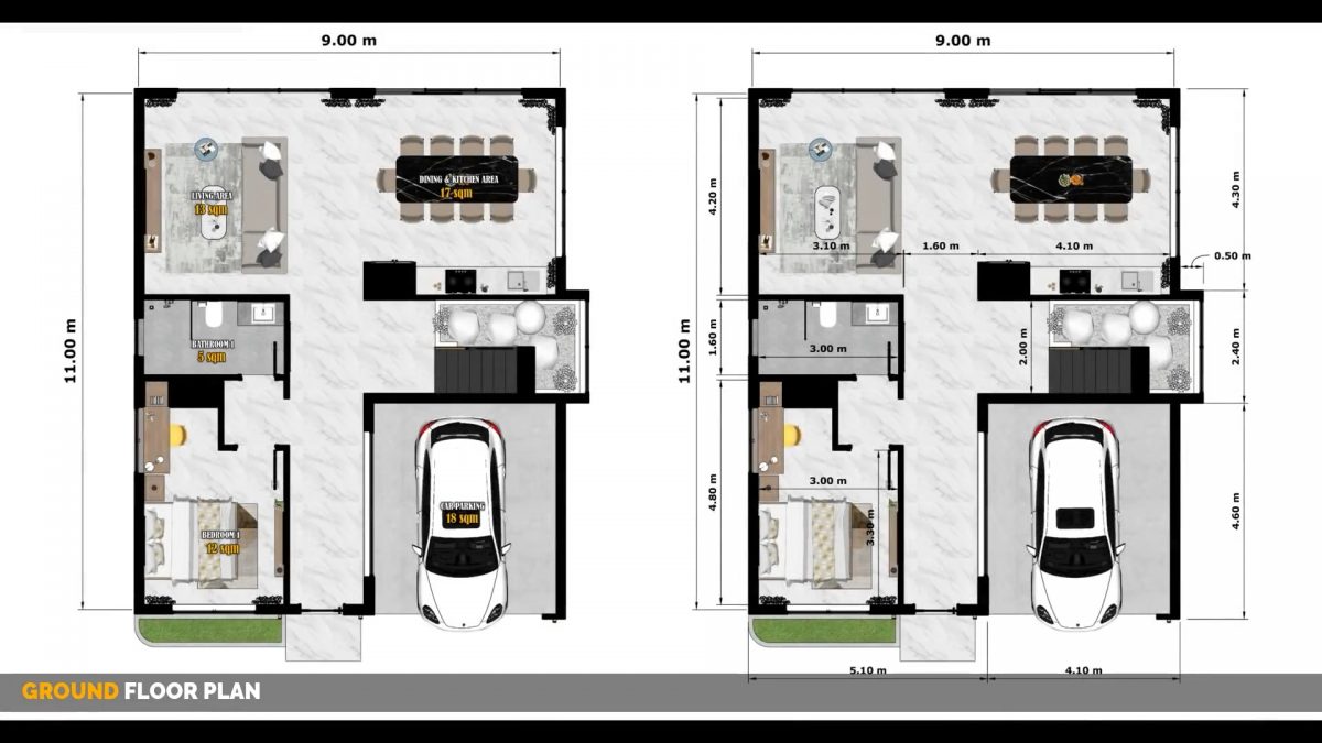 30x36 House Plans 3d 9x11 Meter 4 Beds 4 Baths