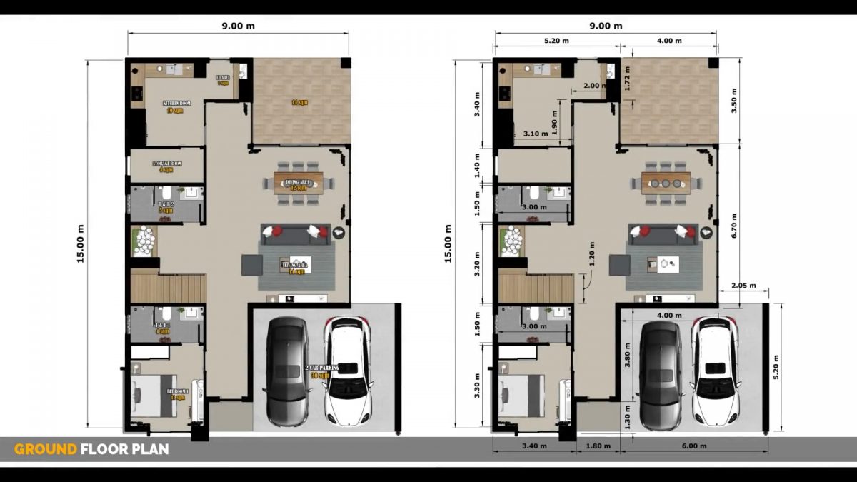30x49 House Plans 3d 9x15 Meter 5 Bed 4 Bath layout 1