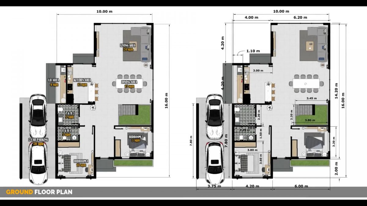 33x53 House Plans 3d 10x16 Meter 5 Bed 4 Bath