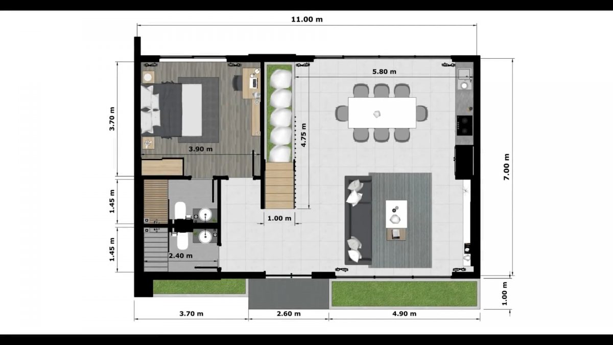 36x23 House Plans 3d 11x7 Meter 3 Bed 4 Bath
