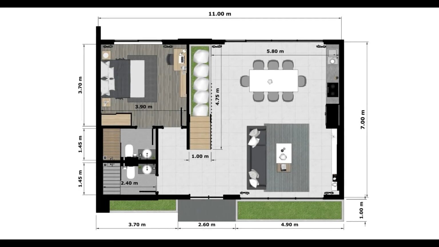 36x23 House Plans 3d 11x7 Meter 3 Bed 4 Bath - House Plans 3D