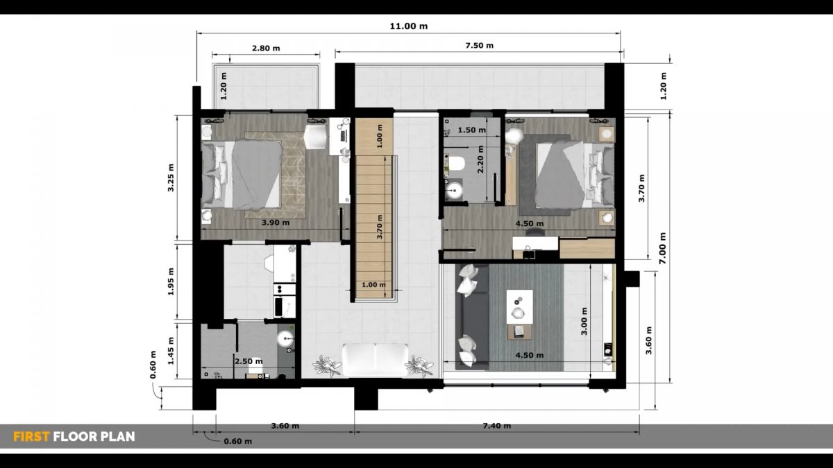 36x23 House Plans 3d 11x7 Meter 3 Bed 4 Bath