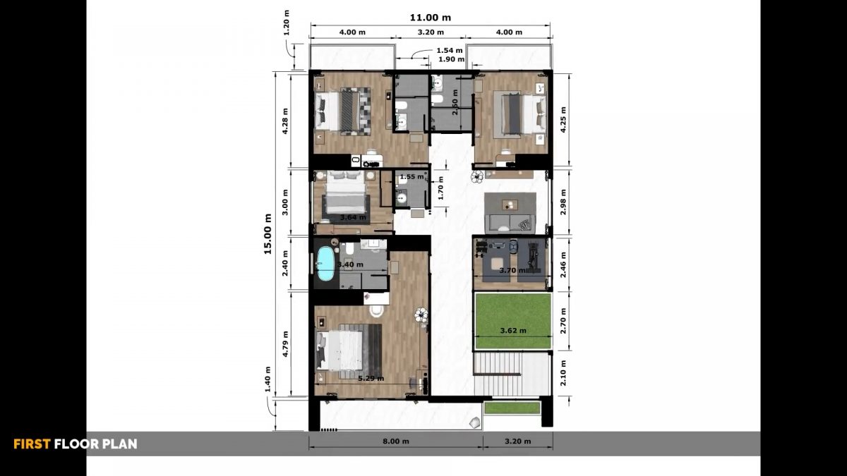36x49 House Plans 3d 11x15 Meter 5 Bed 7 Bath 26