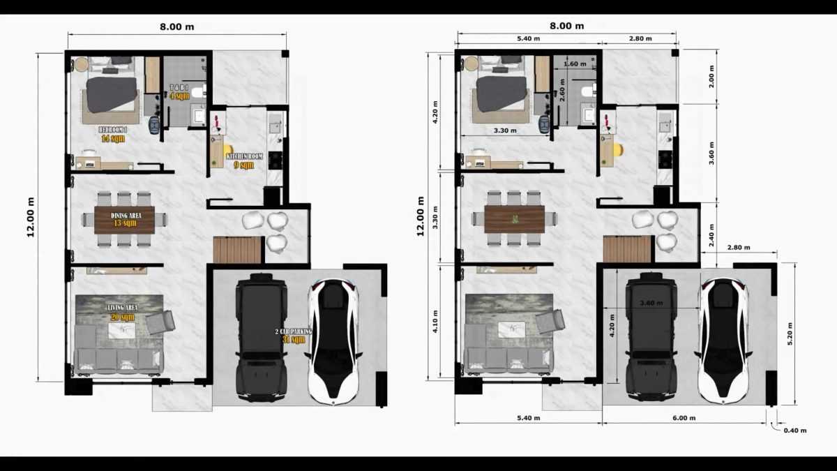 39x39 House Design Plan 12x12 Meter 4 Bedrooms 3 Baths