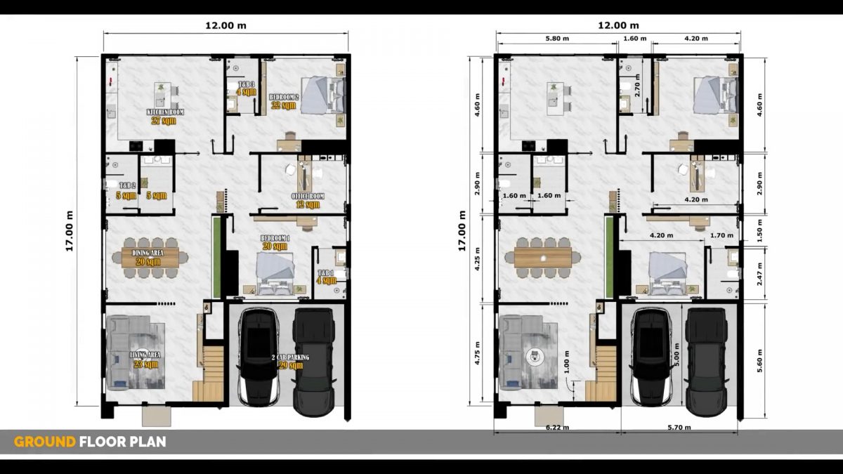 39x56 House Plans 3d 12x17 Meter 6 Bed 8 Bath