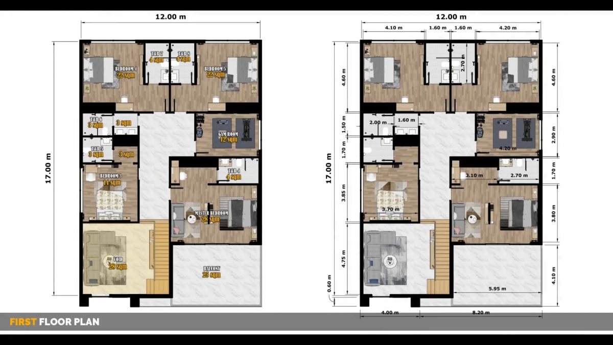 39x56 House Plans 3d 12x17 Meter 6 Bed 8 Bath