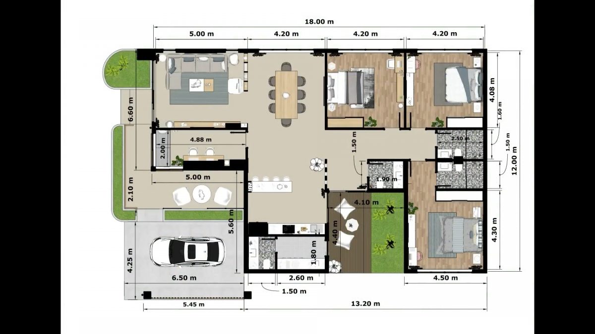 39x59 House Design Plan 12x18 M 3 Beds 3 Baths PDF Full Plan