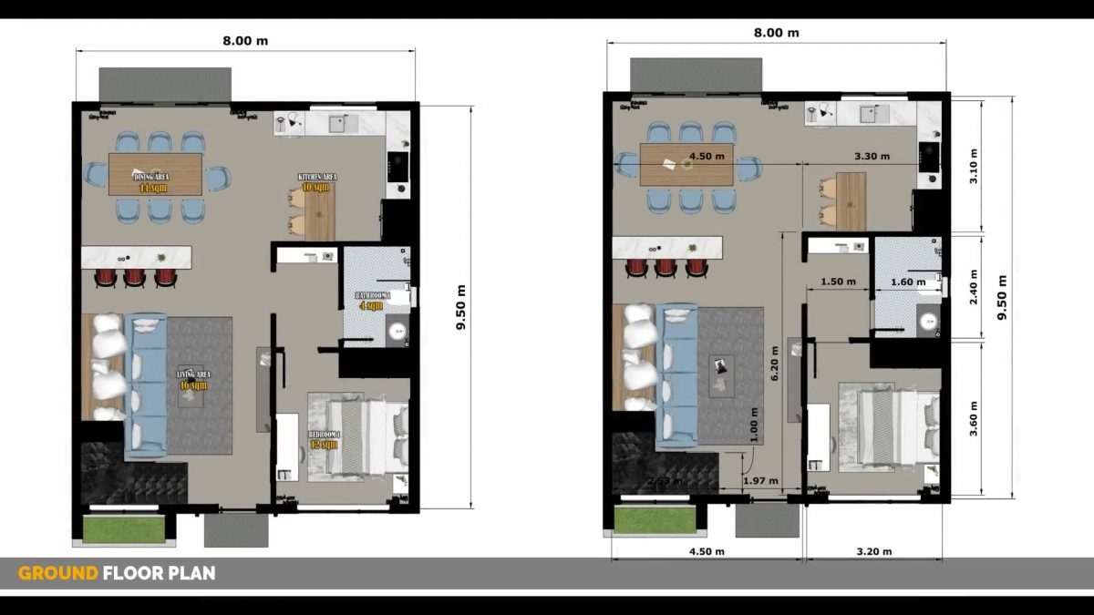 26x31 House Plans 3d 8x9.5 Meter 4 Bed 3 Bath