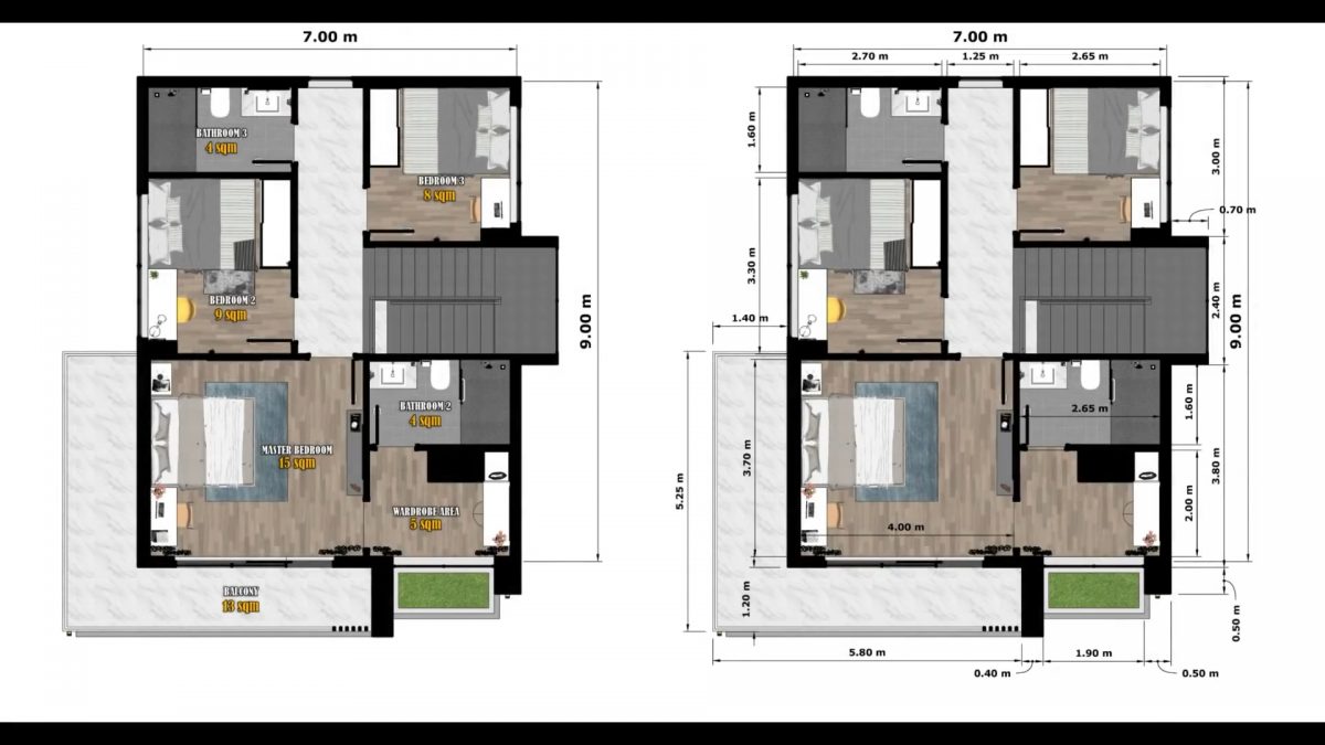 2 Story House Designs 23x30 Feet Home Design 7x9 M 4 Beds 3 Bath