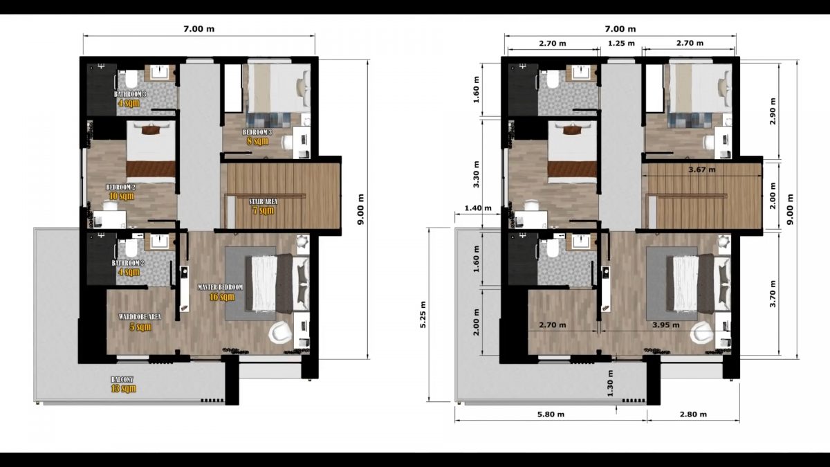 23x30 House Design Plans 7x9 Meter Simple House 4 Bedrooms 3 Bathrooms PDF Full Plan