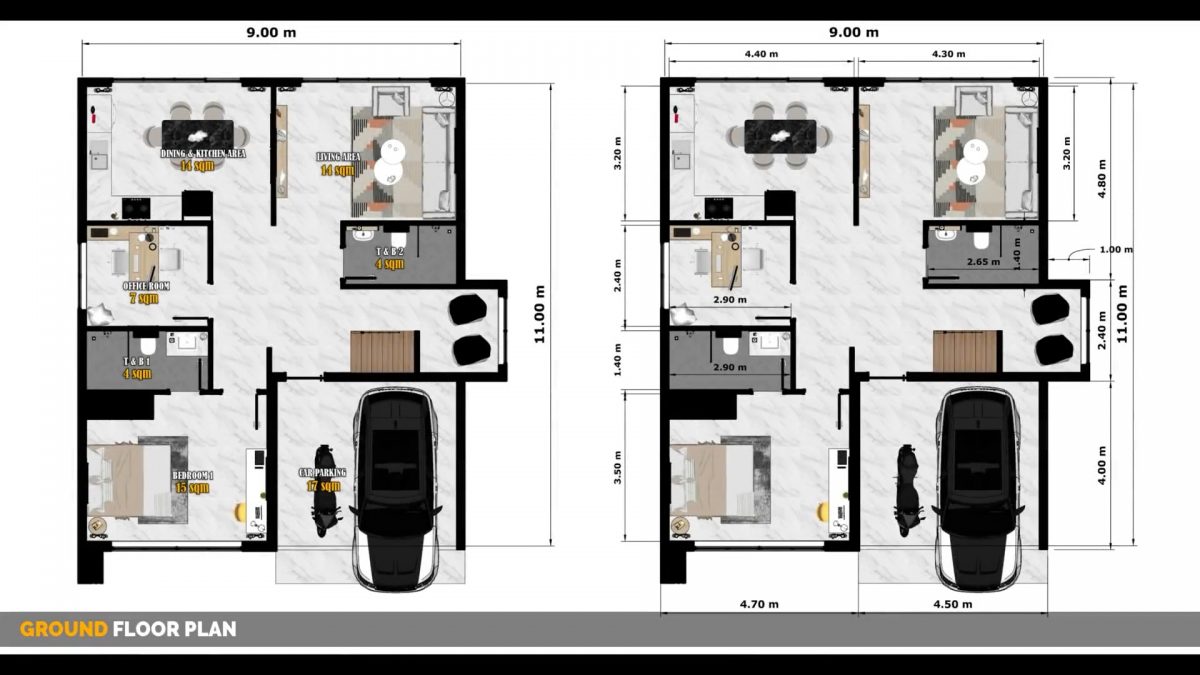 30x36 House Design Plans 9x11 Meter Modern House 4 Beds 4 Baths