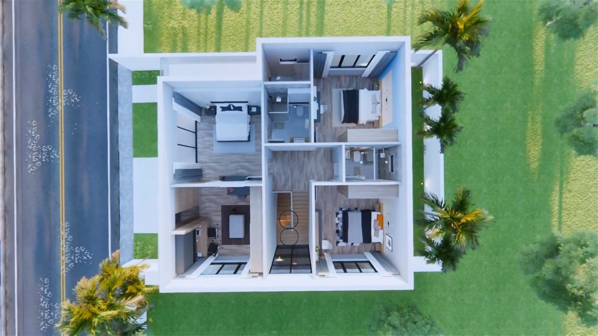 33x33 House Plans 3d 10x10 Meter Modern House Design 4 Bedrooms 4 Bathrooms