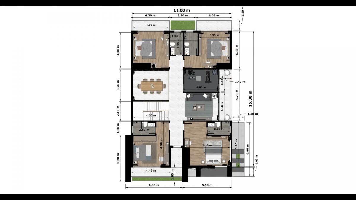 36x49 House Plans 11x15 Meter 5 Beds 6 Baths