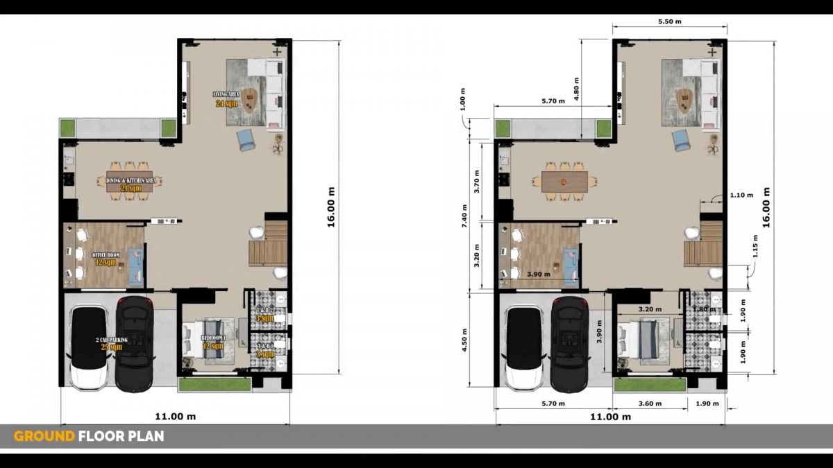 36x53 House Design Plans 11x16 Meter Modern House 5 Beds 6 Baths