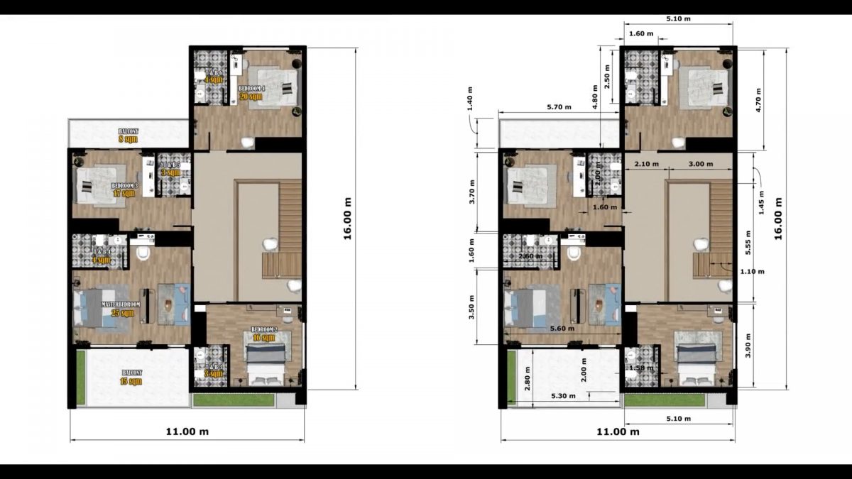 36x53 House Design Plans 11x16 Meter Modern House 5 Beds 6 Baths