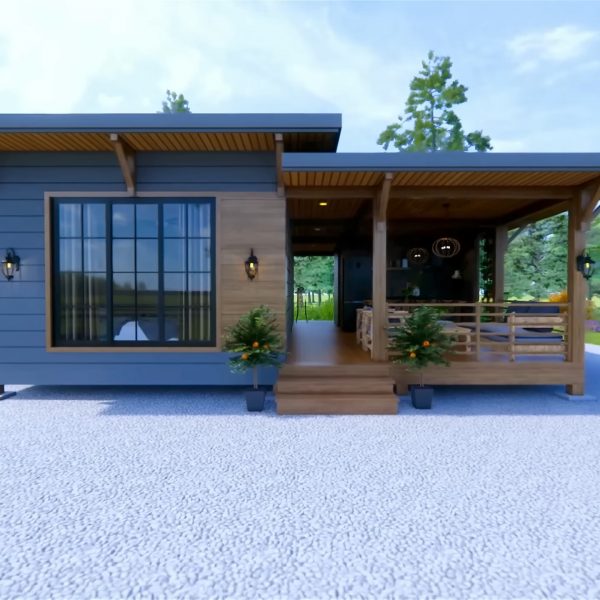 Exterior House Design 26x26 Feet 8x8 Meter 2 Beds 2 Baths Shed Roof PDF Full Plan