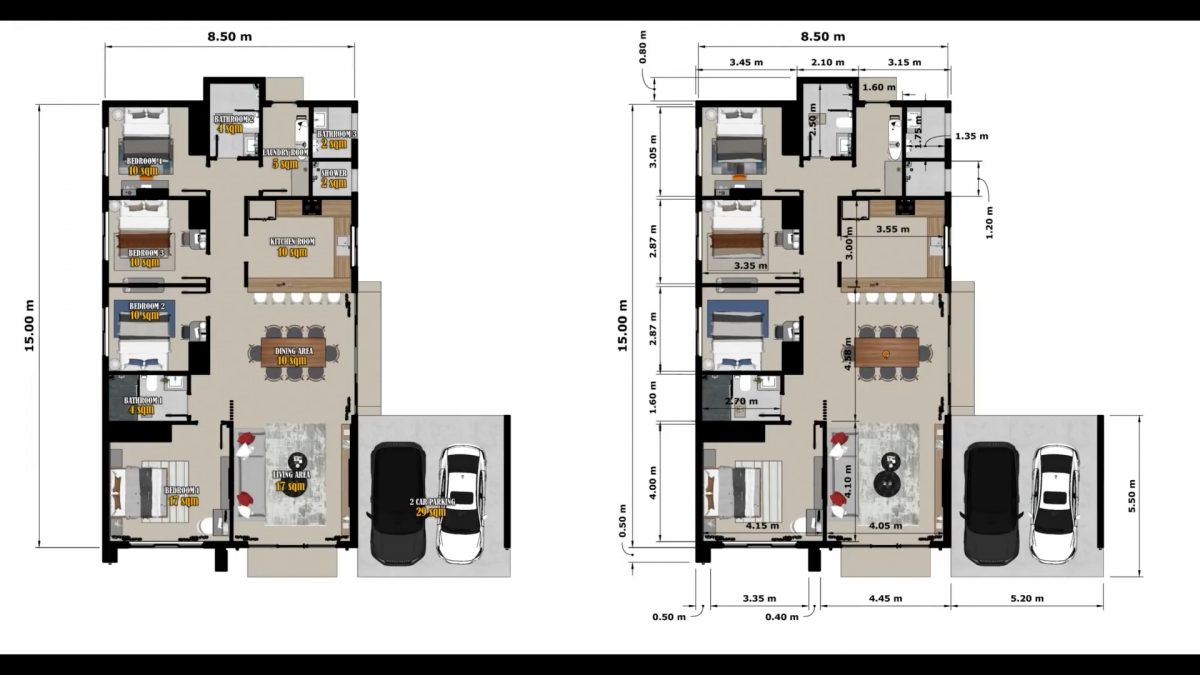 House Design 28x49 Feet Home Design 8.5x15 Meter 4 Beds 4 Baths