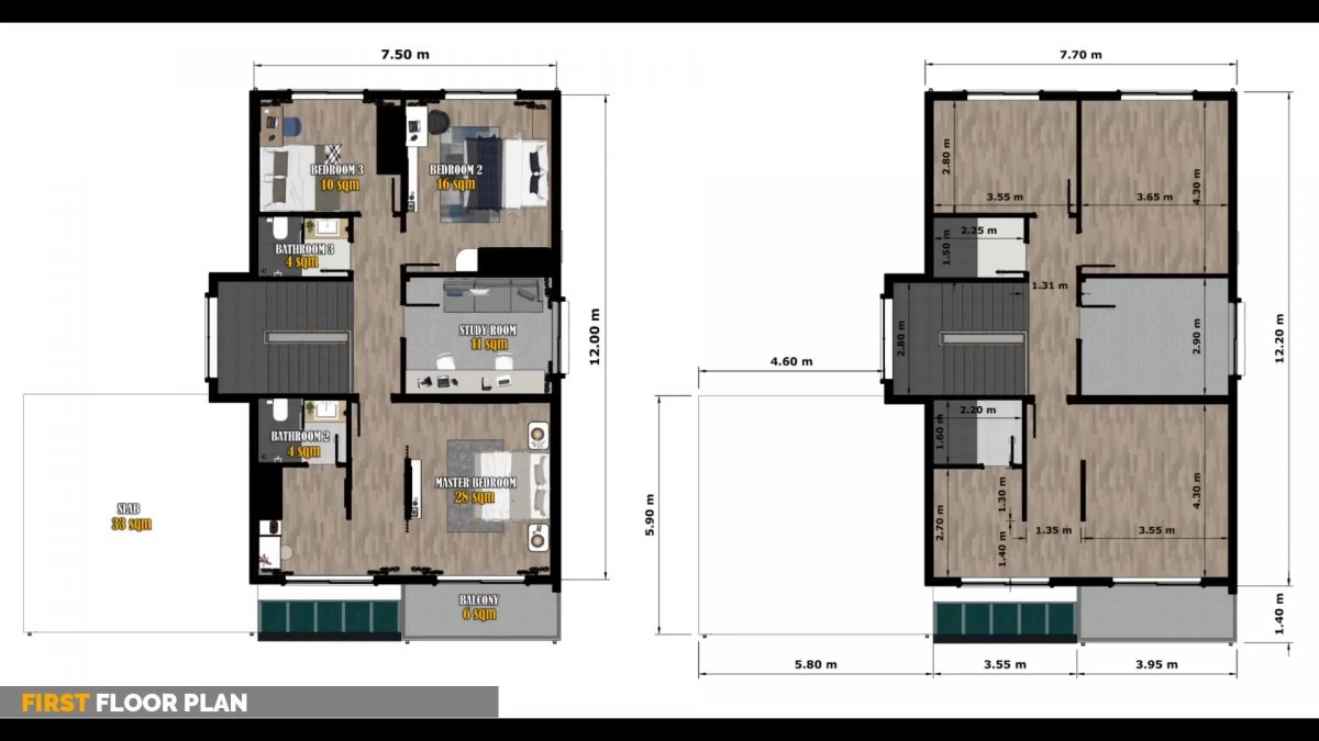 Simple House Design 25x39 Feet House Design 7.5x12 M 4 Beds 3 Bath