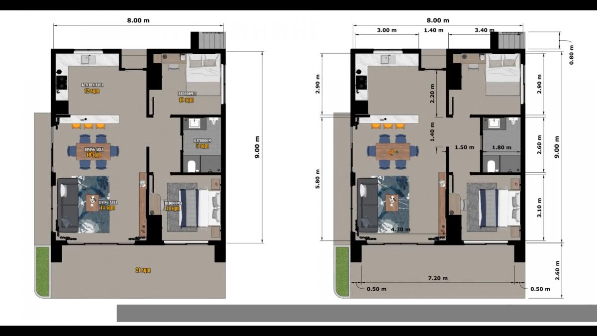 Simple House Design 26x30 Feet Home Design 8x9 M 2 Bed 1 Bath