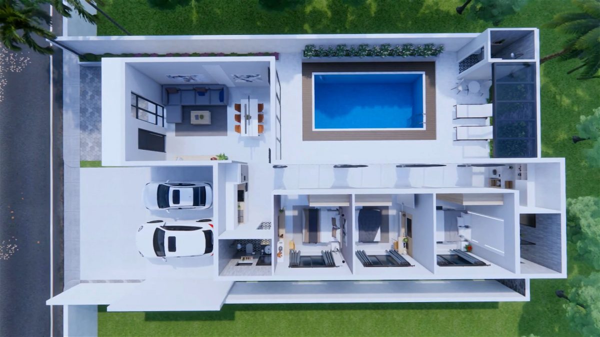 Simple House Design 31x62 Feet Home Design Plan 9.5x19 M 3 Bed 2 Bath
