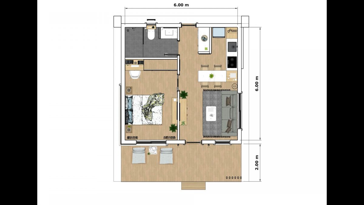 Small House Design 20x20 Feet Home Design Plan 6x6 M 1 Bed 1 Bath