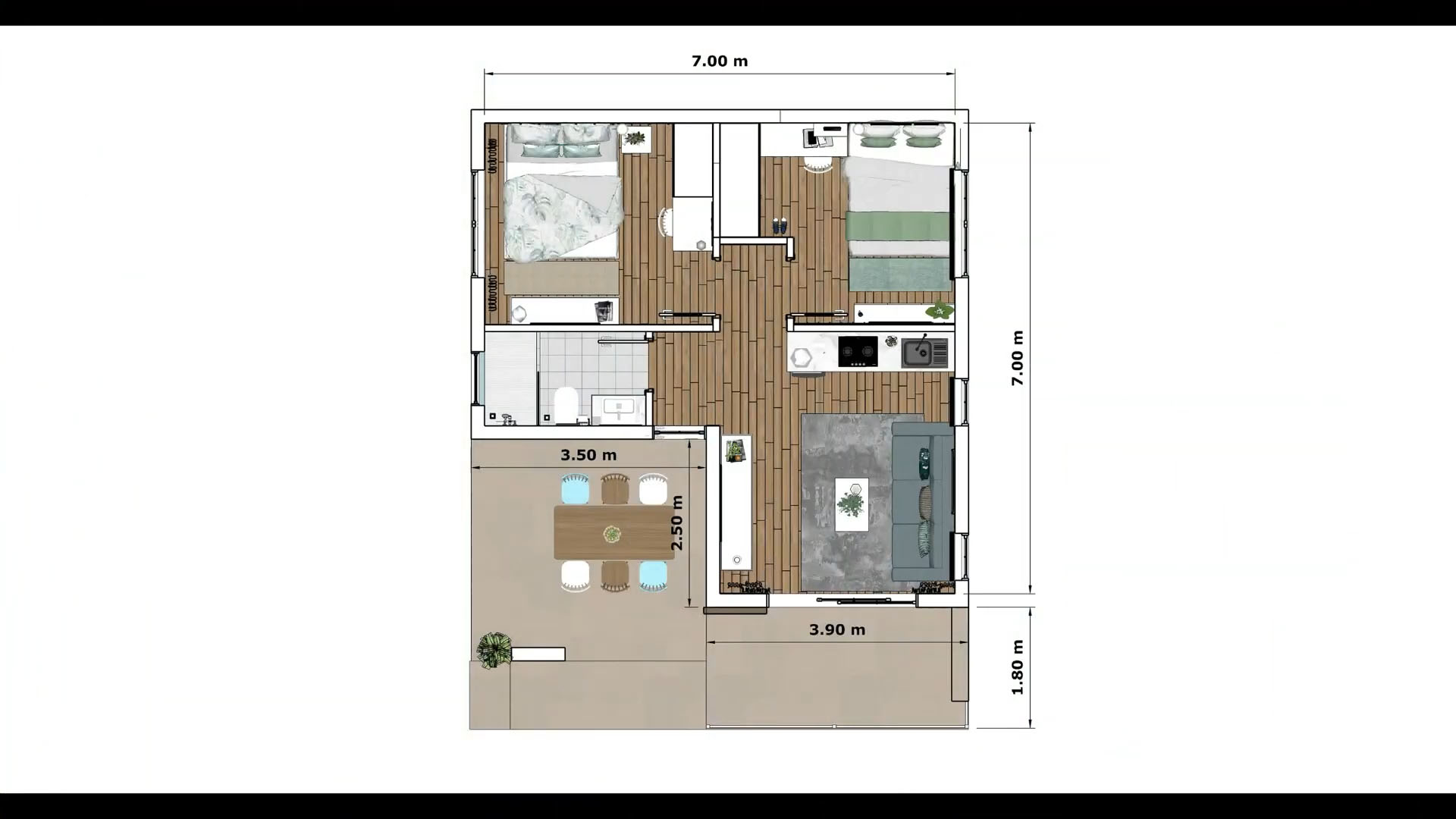 Small House Design 23x23 Feet Home Design 7x7 M 2 Bed 1 Bath