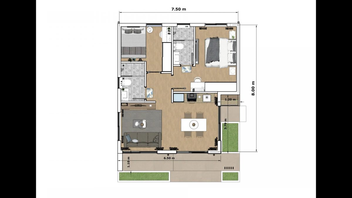 Small House Design 25x26 Feet Home Design 7.5x8 M 2 Bed 2 Bath
