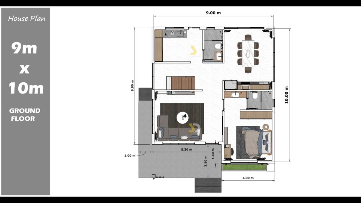 30x33 House Design Plan 9x10 Meter 4 Bed 4 Bath