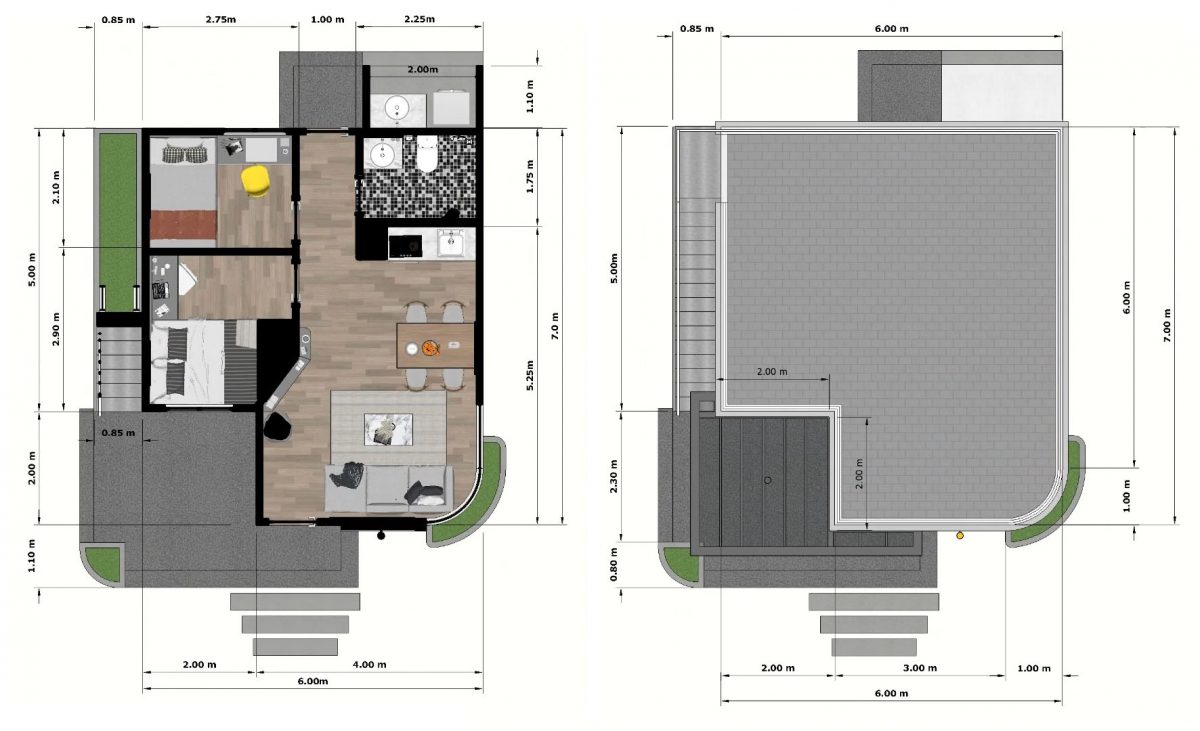 Small House Design 20x23 Feet Home Design Plan 6x7 M 2 Bed 1 Bath