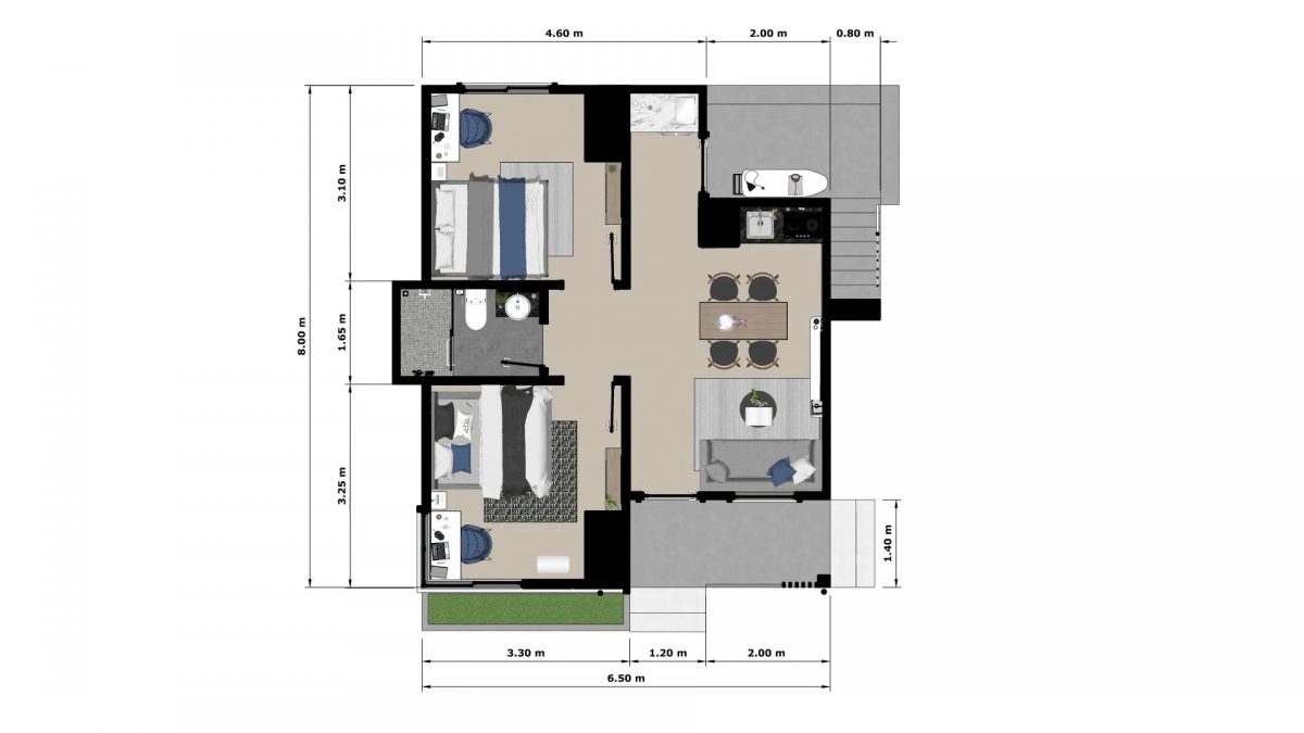 Small House Design 22x26 Feet Home Design 6.5x8 M 2 Bed 1 Bath