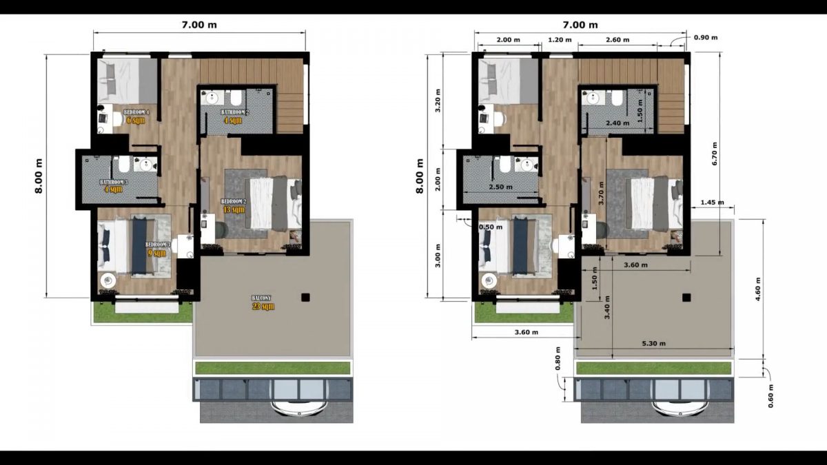 Small House Design 23x26 Feet Home Design 7x8 M 4 Bed 3 Bath