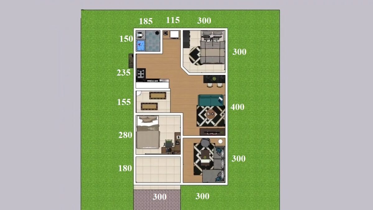 Small House Design 6x10 Meter 20x33 Feet 2 Beds 1 bath